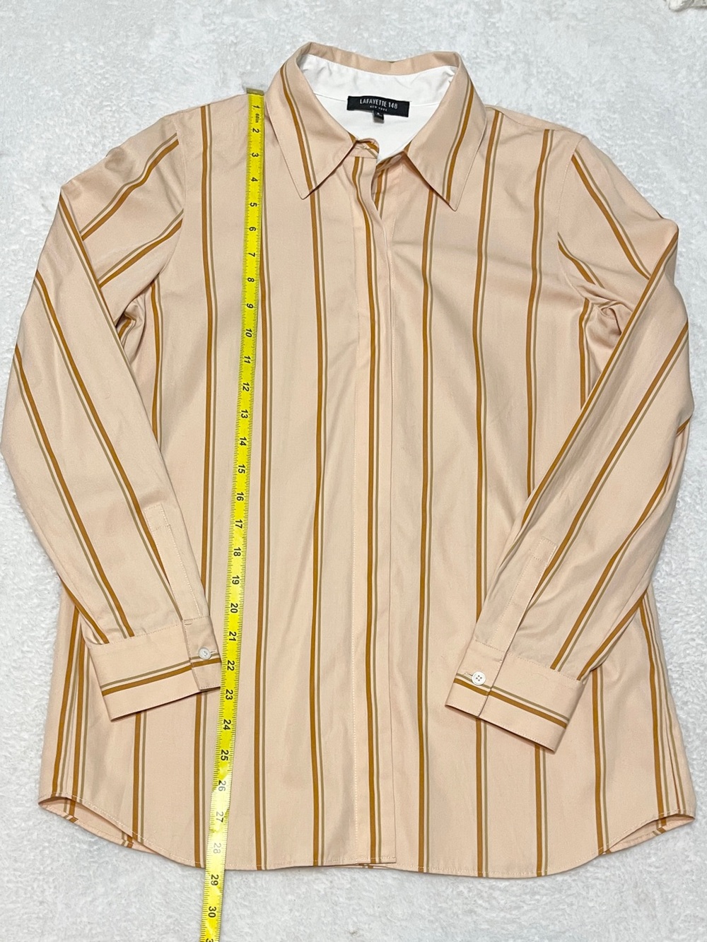 Lafayette 148 100% Cotton Pastel Orange Stripe Button Down Professional Blouse S - Picture 7 of 10